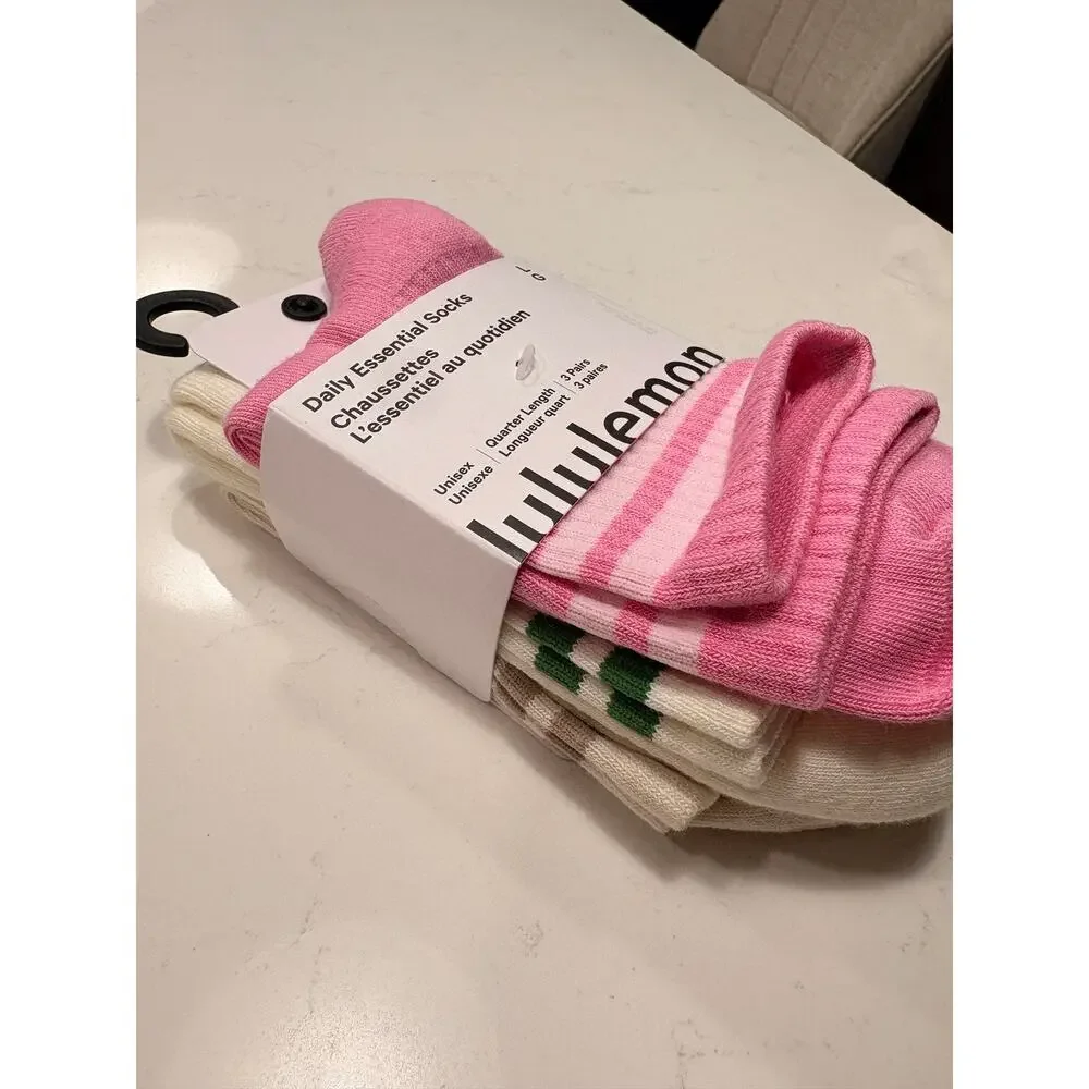 NWT Lululemon Daily Essential Socks - Quarter Length- 3 pairs- Sz L - $38 MSRP